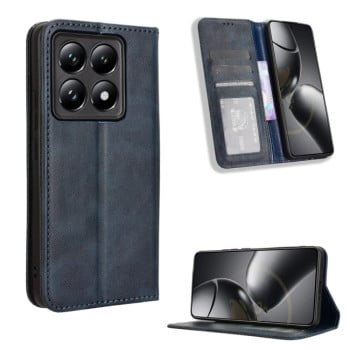 Чохол-книжка Magnetic Buckle Retro Crazy Horse Texture на Xiaomi 14T Pro - синій