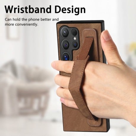 Протиударний чохол Wristband Leather Back для Samsung Galaxy S24 Ultra 5G - коричневий