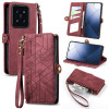 Чехол-книжка Geometric Zipper Wallet Side Buckle Leather для Xiaomi 14 5G - красный