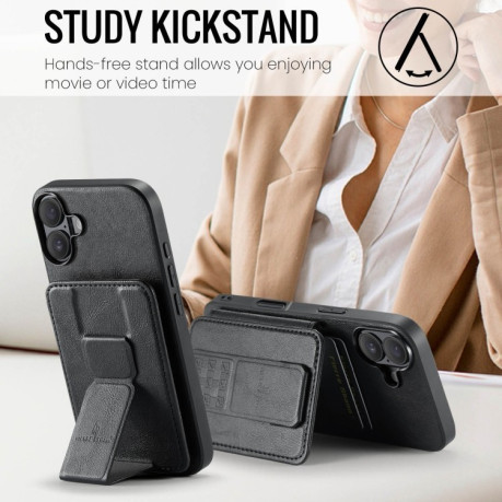 Чехол Fierre Shann Oil Wax Cow Leather Card Holder на iPhone 16 - черный