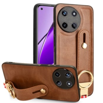 Противоударный чехол Wristband Leather Back для Realme 11 4G Global - коричневый