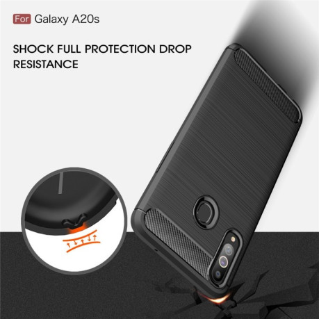 Противоударный чехол Brushed Texture Carbon Fiber на Samsung Galaxy A20s-черный