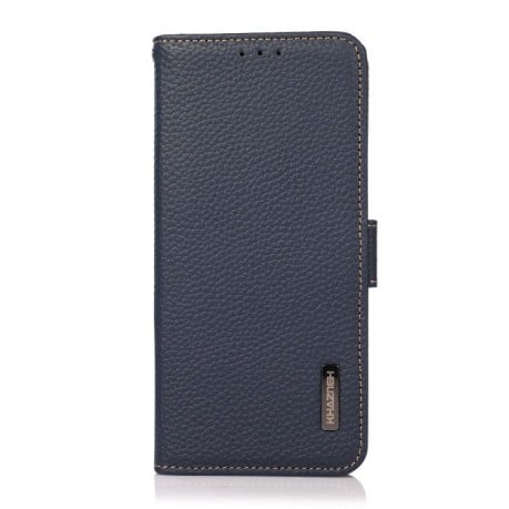 Кожаный чехол-книжка KHAZNEH Genuine Leather RFID для iPhone 12/12 pro - синий