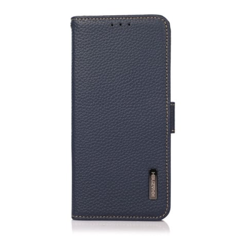 Кожаный чехол-книжка KHAZNEH Genuine Leather RFID для Samsung Galaxy S23 Ultra 5G - синий