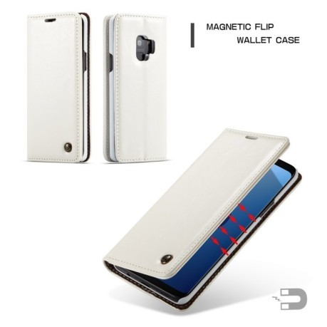 Кожаный чехол- книжка CaseMe-003 со встроенным магнитом на Samsung Galaxy S9/G960 Business Style Crazy Horse Texture -белый