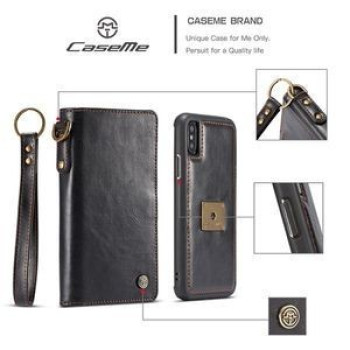 Кожаный чехол-книжка CaseMe Qin Series Wrist Strap Wallet Style со встроенным магнитом на iPhone Xs Max 6.5 - черный