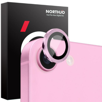 Защитное стекло NORTHJO Glitter Camera Lens Protector Tempered Glass Metal Ring на iPhone 16e - розовое