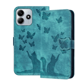 Чехол-книжка Cat Embossing Pattern на Xiaomi Redmi Note 14 5G/Poco M7 Pro 5G - голубой