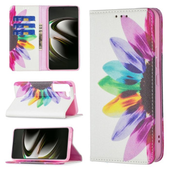 Чехол-книжка Colored Drawing Pattern для Samsung Galaxy S22 5G - Sun Flower
