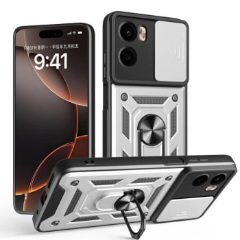 Противоударный чехол Camera Sliding для Motorola Moto G05 - серебристый