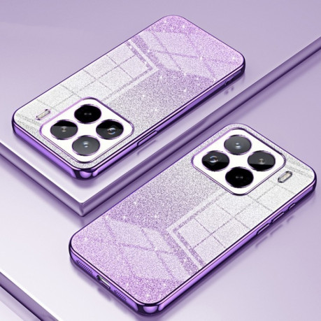 Ударозащитный чехол Gradient Glitter Powder Electroplated на Xiaomi 15 Pro - фиолетовый