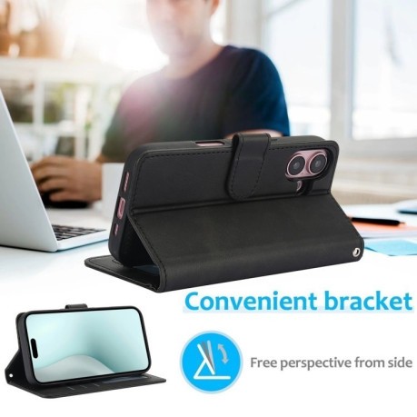 Чехол-книжка Calf Texture 2 in 1 Detachable Magnetic на iPhone 16 - черный