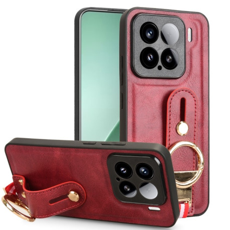 Противоударный чехол Wristband Leather Back для Xiaomi 15 - красный