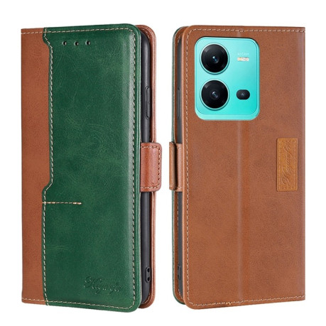 Чехол-книжка Contrast Color для Vivo V25 5G/V25e 5G/X80 Lite - Light Brown+Green