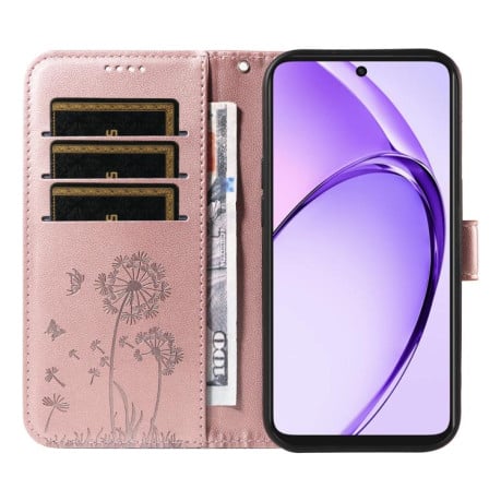 Чохол-книжка з тисненням Dandelion та магнітним хлястиком на OPPO A5X 5G Global - рожеве золото