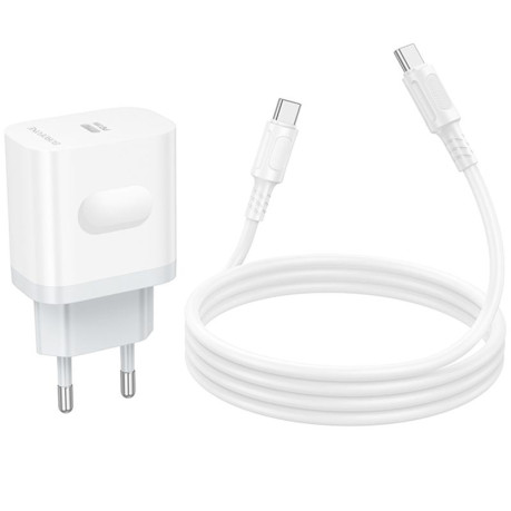 Зарядка Borofone BA99A Breeze PD20W (1USB-C) + кабель Type-C -Type-C  - белая