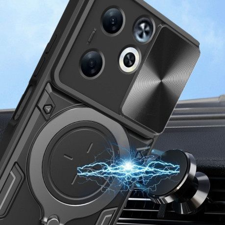 Противоударный чехол CD Texture Sliding Camshield Magnetic Holder на Infinix Smart 8 Plus - серебристый