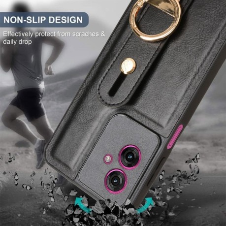 Противоударный чехол Wristband Leather Back для Motorola Moto G55 5G - черный