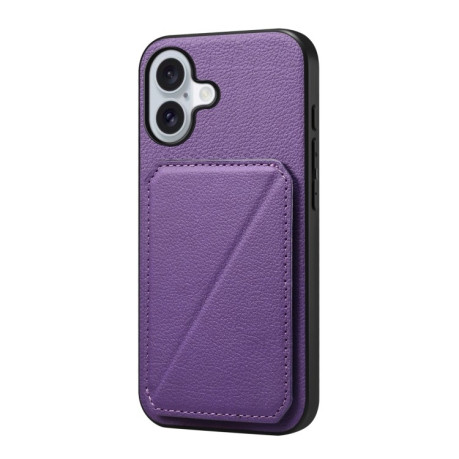 Чохол D04 Calf Texture Dual Card Slot Holder для iPhone 16 - фіолетовий