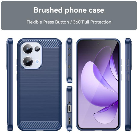 Противоударный чехол Brushed Texture Carbon Fiber на OPPO Reno13 Global - синий