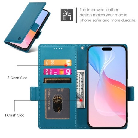 Чехол-книжка Side Buckle Magnetic Frosted Leather для iPhone 16 Pro - синий