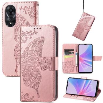 Чехол-книжка Butterfly Love Flower Embossed для OPPO A58 4G - розовое золото