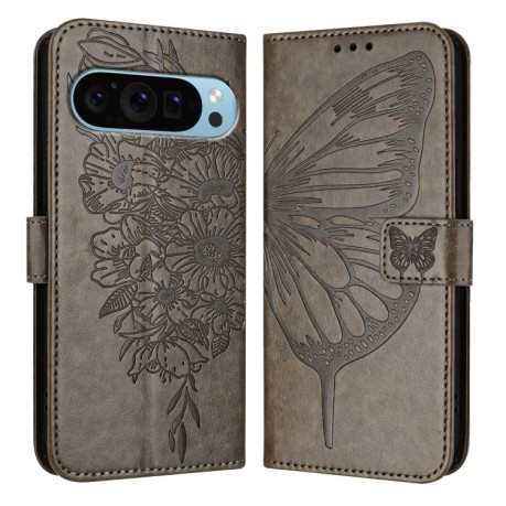 Чохол-книжка Embossed Butterfly для Google Pixel 9 Pro XL - сірий