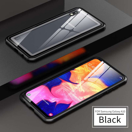 Ультратонкий противоударный металлический бампер+ каленое стекло на заднюю панель Anti-Scratch на Samsung Galaxy A10-черный