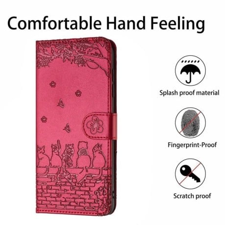 Чохол-книжка Cat Embossing Pattern на Xiaomi 14T Pro - червоний