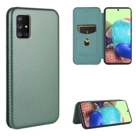 Чехол-книжка Carbon Fiber Texture на Samsung Galaxy M51 - зеленый