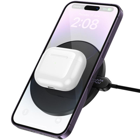 Беспроводная зарядка Hoco CW62 Peak с дисплеем и кабелем 15W - черная