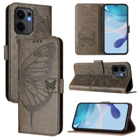 Чехол-книжка Embossed Butterfly для OPPO Reno13 F/Reno13 FS- серый