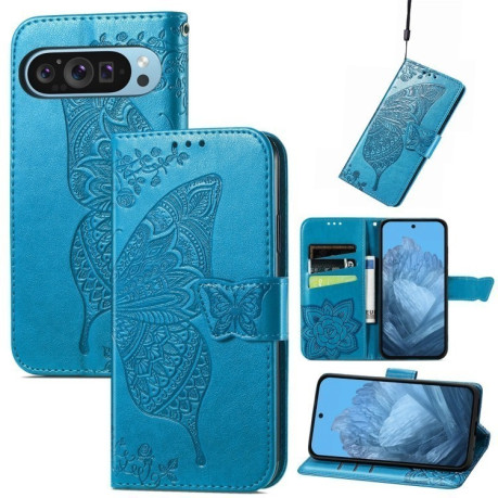 Чехол-книжка Butterfly Love Flower Embossed для Google Pixel 9 - синий