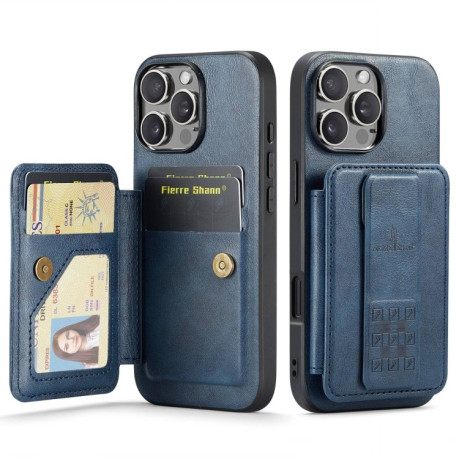 Чехол Fierre Shann Oil Wax Cow Leather Card Holder на iPhone 16 Pro - синий