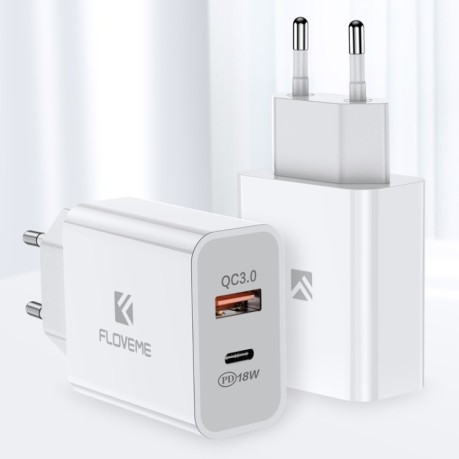 Зарядное устройство  FLOVEME 18W PD + QC 3 Dual USB для iPhone - быстрая зарядка