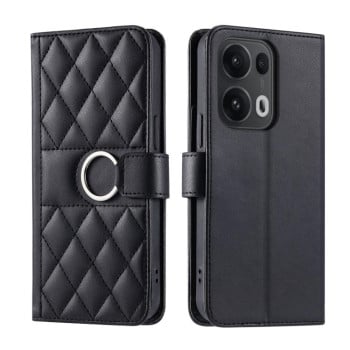 Чохол-книжка Ring Buckle Rhombic Leather для OPPO Reno13 Pro 5G - чорний