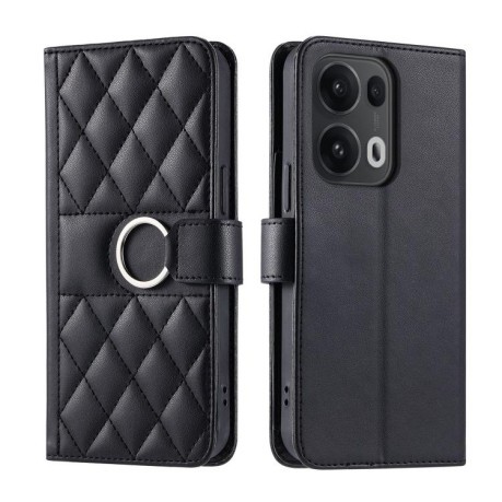 Чехол-книжка Ring Buckle Rhombic Leather для OPPO Reno13 Pro 5G - черный