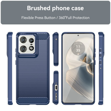 Протиударний чохол Brushed Texture Carbon Fiber на Motorola Edge 50 Pro - синій