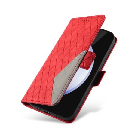 Чехол-книжка Dual-color Rhombic Lattice Leather для Samsung Galaxy S24 FE 5G - красный