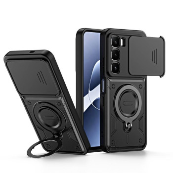 Чехол Escase с кольцом-держателем и слайдером камеры на Infinix Hot 60i 4G / 60 5G — чёрный