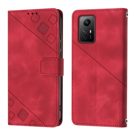 Чохол-книжка Global Skin-feel Flowers для Xiaomi Redmi Note 12S 4G - винно-червоний