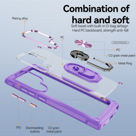 Противоударный чехол Acrylic Ring Holder на Samsung Galaxy S25 Ultra 5G - фиолетовый
