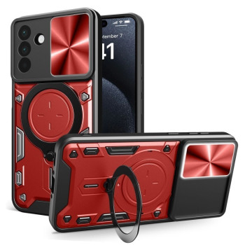 Чехол со шторкой камеры CD фактурой и подставкой на  Samsung Galaxy A56 5G - красный