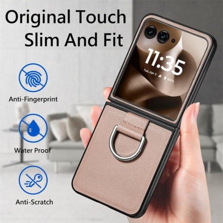 Противоударный чехол Litchi Texture на Motorola Razr 60 Ultra - серый