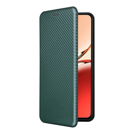 Чехол-книжка Carbon Fiber Texture на OPPO Reno12 F/12 FS 5G / 4G - зеленый