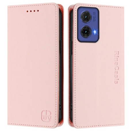 Чохол-книжка RC01 Dual-Folded Magnetic Suction RFID Leather на Motorola Moto G85 - рожевий