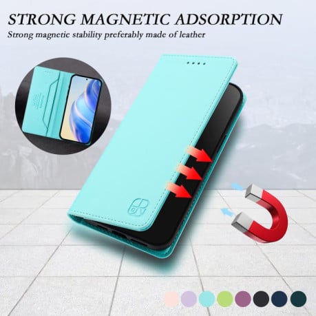 Чохол-книжка RC01 Dual-Folded Magnetic Suction RFID Leather на Realme 14 Pro+ 5G - зелений