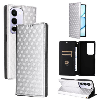 Чехол-книжка Cubic Grid с фактурой Calf на Realme C100 4G / C100i 4G / C100x 4G — серебристый