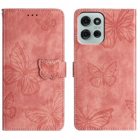 Чохол-книжка Embossed Butterfly для Motorola Moto G75 - рожевий