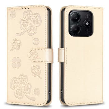 Чехол-книжка Four-leaf Clasp Embossed на Xiaomi Redmi Note 14 5G/Poco M7 Pro 5G - золотой